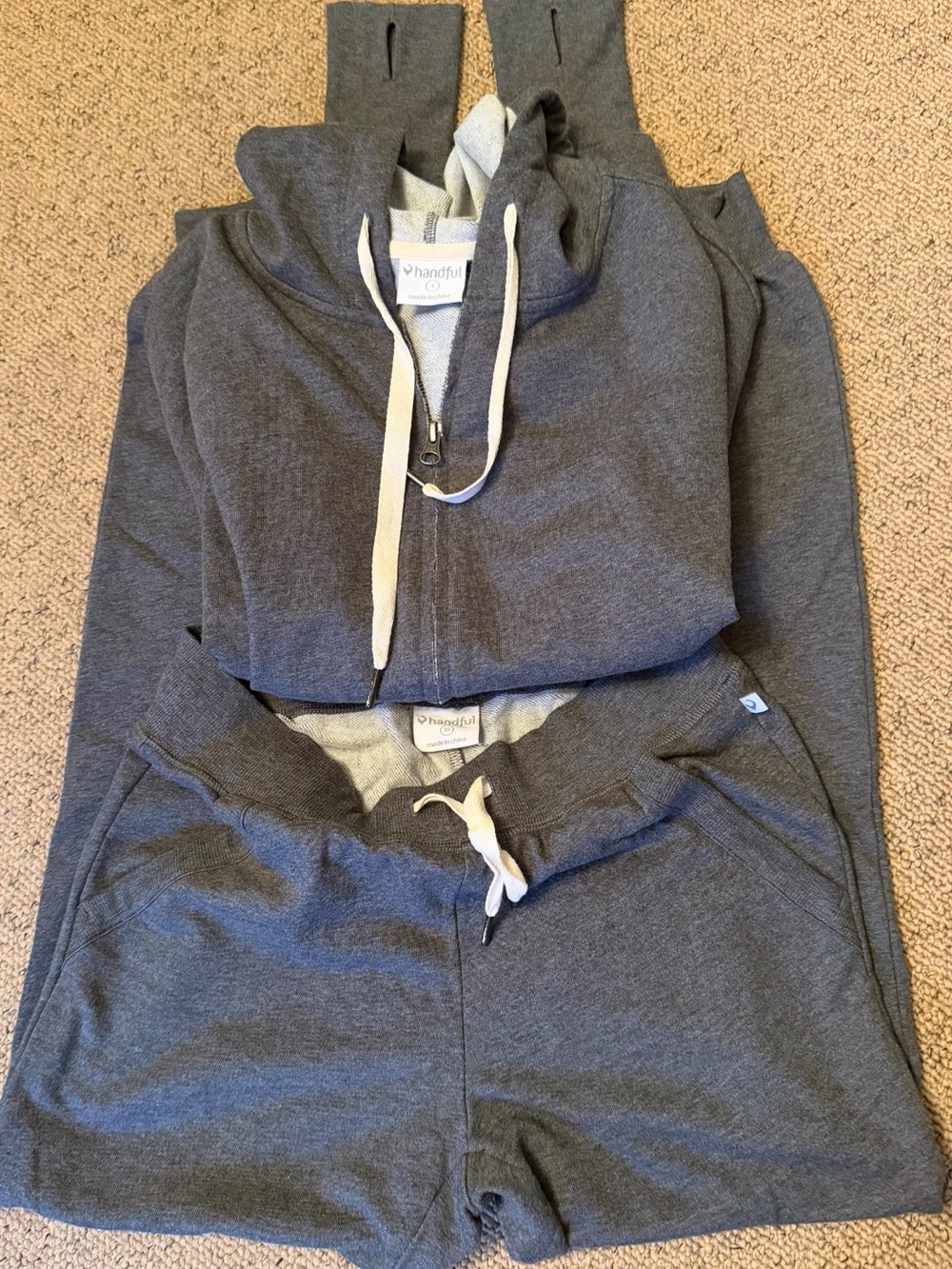 Handful Gray Zip-Up Hoodie & Joggers with Cream Drawcords